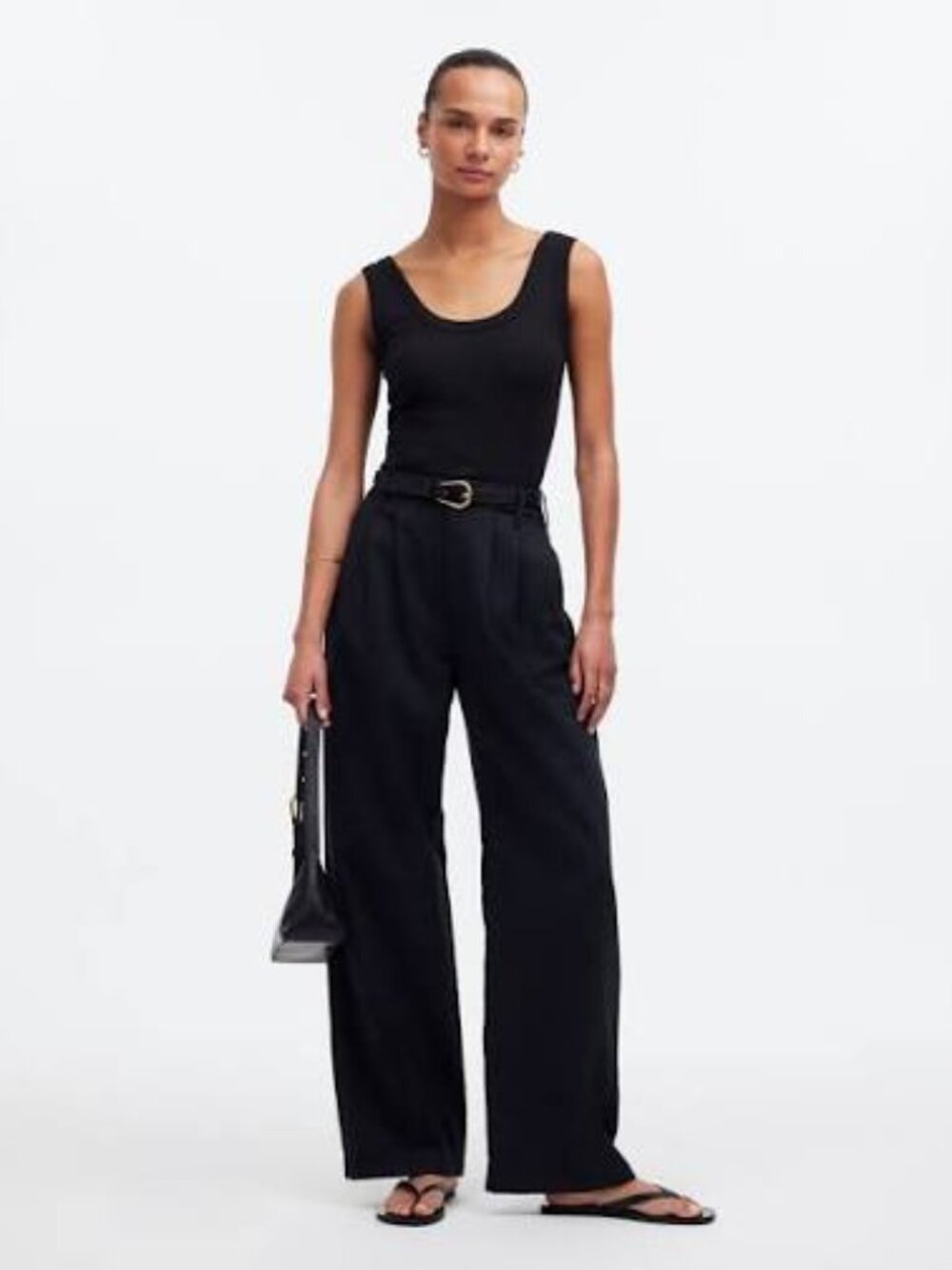 Madewell The Harlow Wide-Leg Linen & Lyocell Blend Pant in Black Size 12
